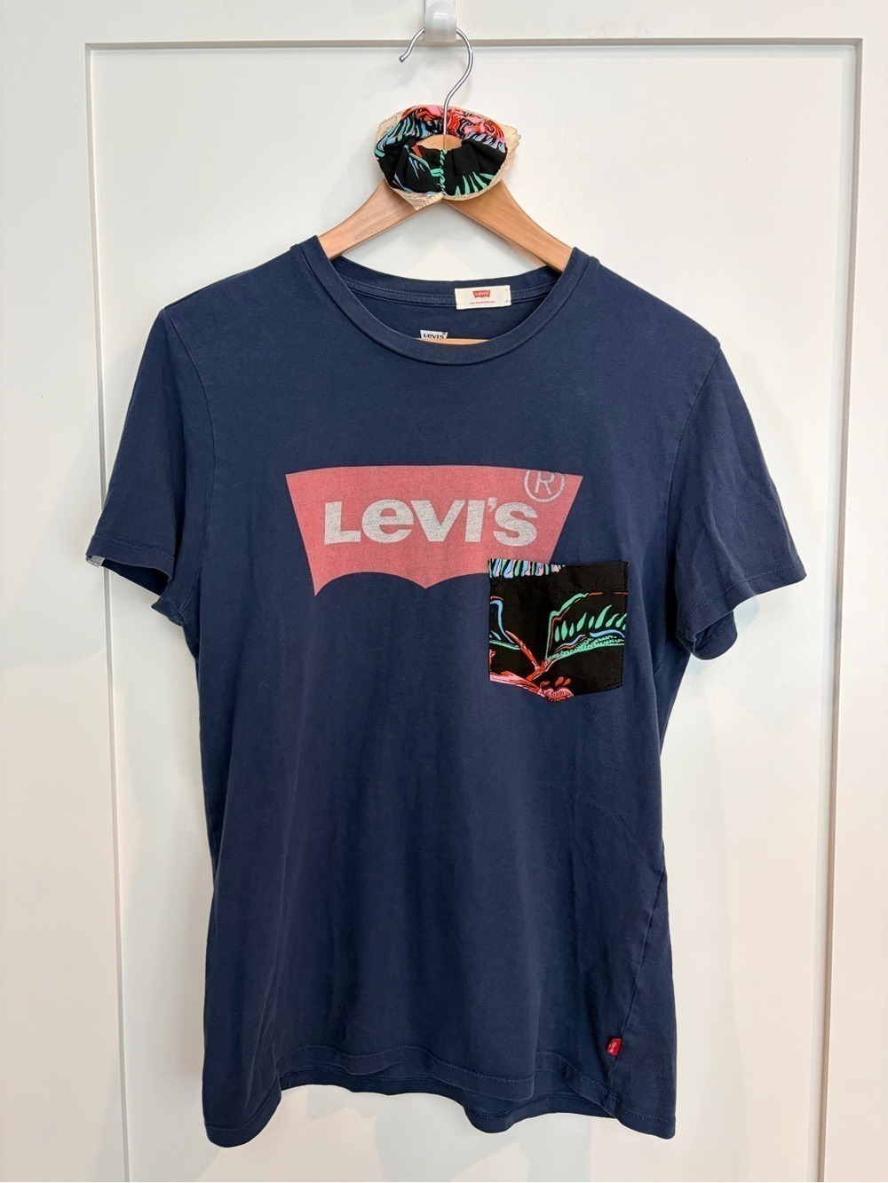 Upcycled Levi’s Floral Pocket Tee With Matching Scrunchie